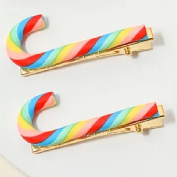 2pcs Colorful Rainbow Candy Cane Christmas Brooches  New